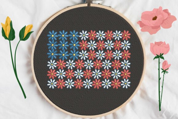 Floral USA Flag: A Soft Patriotic Embroidery Design